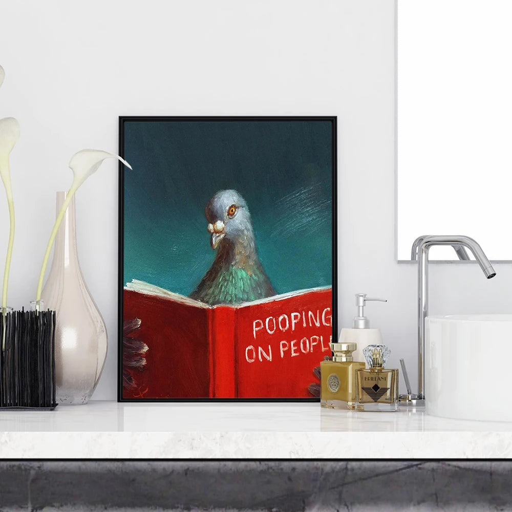 Poster - Wall Art - Funny - Gag Gift - Potty Humor - Animal - Pigeon Bird Reading Book