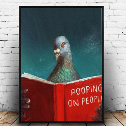 Poster - Wall Art - Funny - Gag Gift - Potty Humor - Animal - Pigeon Bird Reading Book