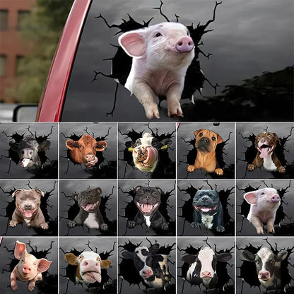 Vehicle Accessories - Sticker - 3D Waterproof - Funny - Dog - Cow - Pig - Horse -  Glass or Vehicle Decals