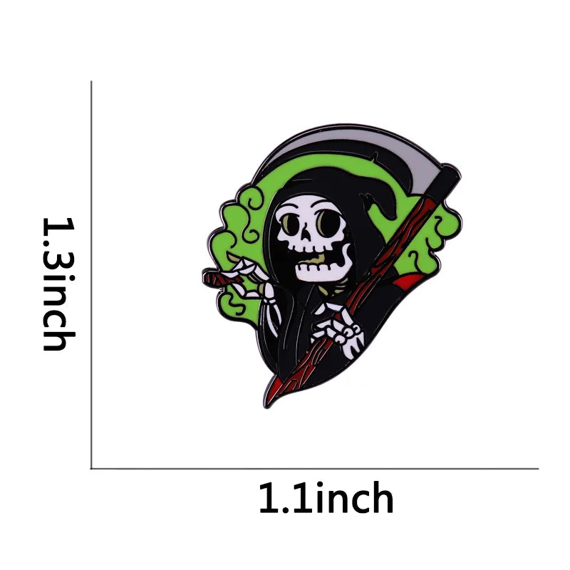 Enamel Pin - Dark Humor - Sarcastic - Smoking Grim Reaper With Sickle Pin