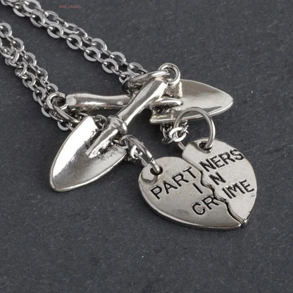 Jewelry - Sarcastic - Dark Humor - Heart - 2 Piece necklaces with Shovels - Partners In Crime
