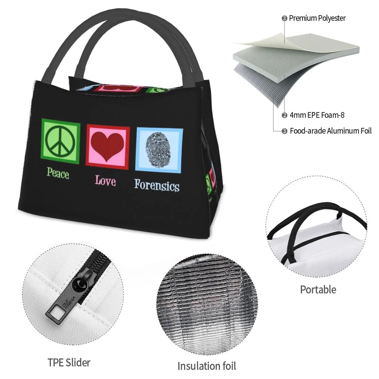 Tote - Cooler Lunch Bag - Peace Love Forensics - Fingerprint