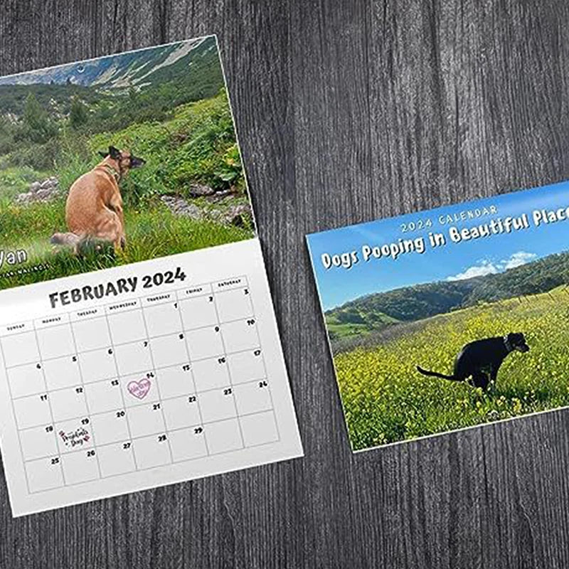 Calendar - 2024 Wall Calendar - Gag Gift - Potty Humor - Dog Pooping Calendar