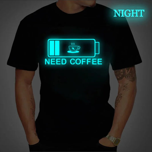 T-Shirt - Sarcastic - Funny - Need Coffee - Glow In The Dark Shirt
