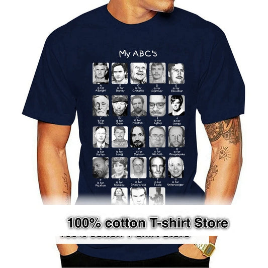 Camiseta-Camiseta 100% de algodón con cuello redondo y estampado personalizado para hombre, camiseta de mujer ABCs del asesino en serie