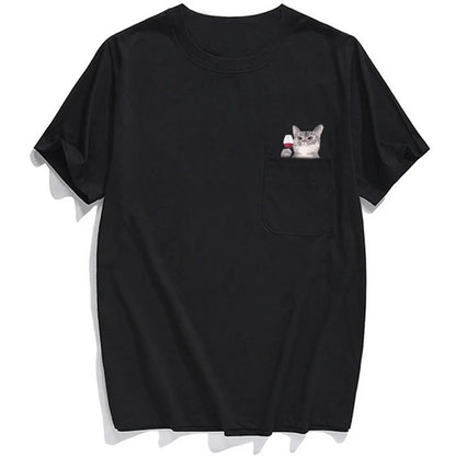 T-Shirt - Funny - Sarcastic - Cat in Pocket with Middle Finger Shirt
