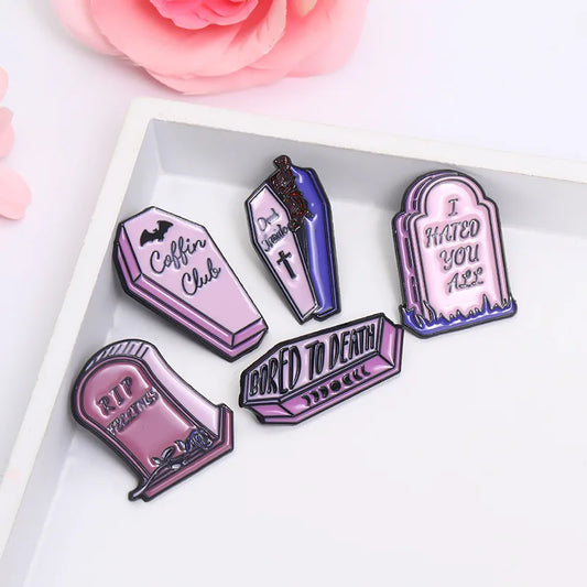 Enamel Pin - Dark Humor - True Crime - Purple Coffin / Tombstone Pins