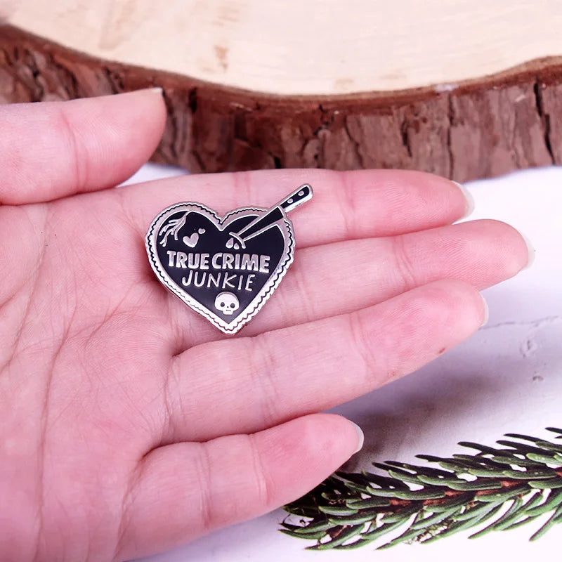 Ename Pin - Forensic - Skull - True Crime Junkie Heart Pin