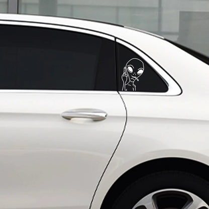 Vehicle Accessories - Funny - Sarcastic - Smoking Alien with Middle Finger - Car Sticker Decal