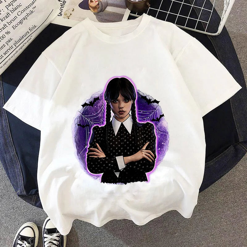 Camiseta - Nuevas series populares Miércoles Addams Impresión 3D para niños y niñas Ropa de calle unisex Camiseta de moda informal Camisetas Harajuku Tops Ropa para niños
