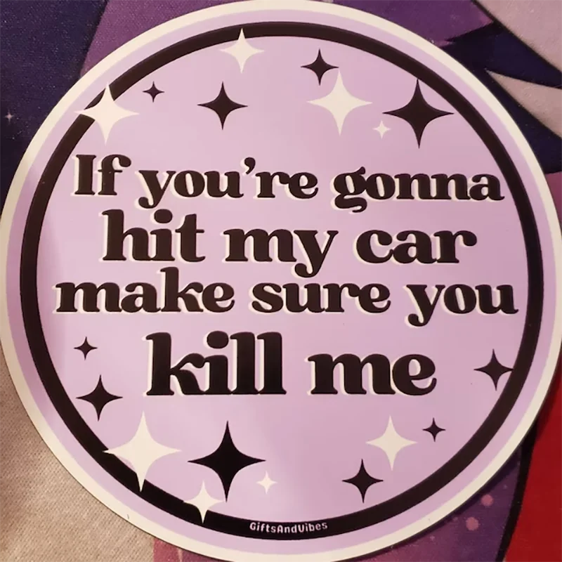 Vehicle Accessories - Sticker - Dark Humor - Funny Bumper Sticker - Sarcastic - If You're Gonna Hit My Car Make Sure You Kill Me Decal