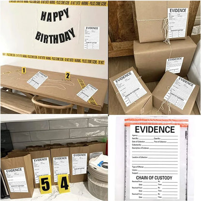 Pegatinas - Etiquetas autoadhesivas de evidencia de 4 * 6 pulgadas, pegatinas adhesivas de evidencia para clase forense, fiesta de cumpleaños temática, 100 unidades