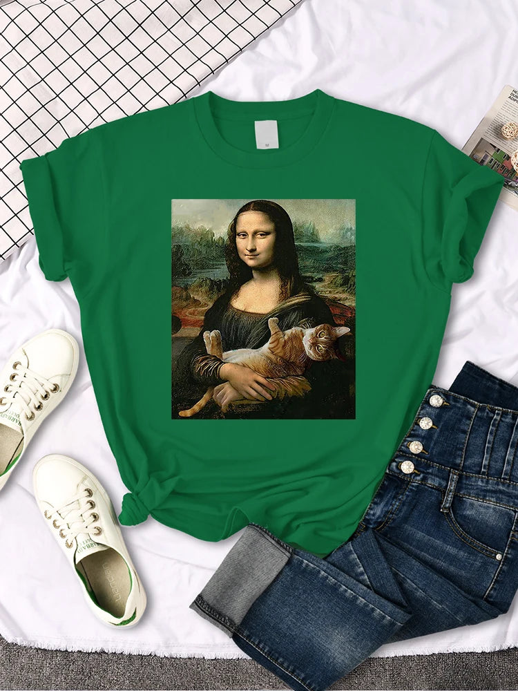 T-Shirt - Art Lover - Mona Lisa with a cat Shirt