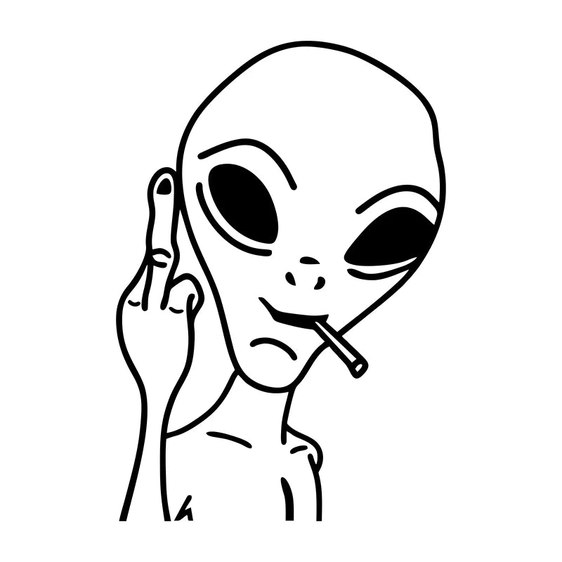 Vehicle Accessories - Funny - Sarcastic - Smoking Alien with Middle Finger - Car Sticker Decal