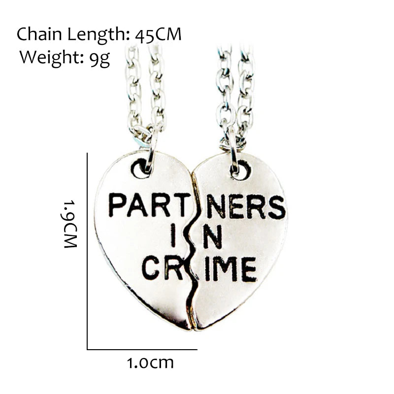 Jewelry - Law Enforcement - Heart - 2 piece - Best Friends - Partners in Crime Necklace Set