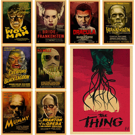 Wall Art - Horror - Monsters Movie Poster Retro Kraft Paper Prints