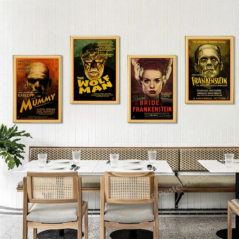 Wall Art - Horror - Monsters Movie Poster Retro Kraft Paper Prints