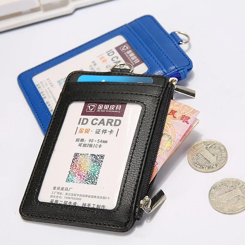 Scene Supplies - Solid Color PU Leather Badge ID Card Holder with Coin Purse