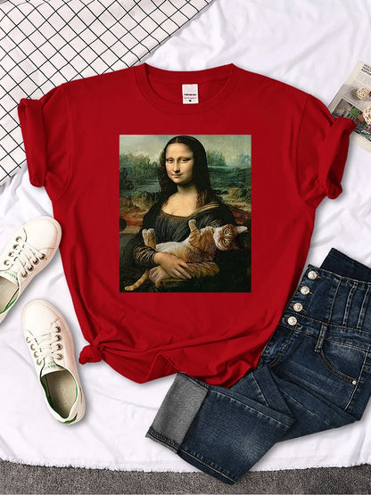 T-Shirt - Art Lover - Mona Lisa with a cat Shirt