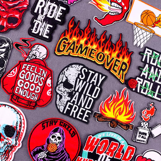 Patches - Sarcastic - Biker - Flame Letters Stickers Iron On Patches